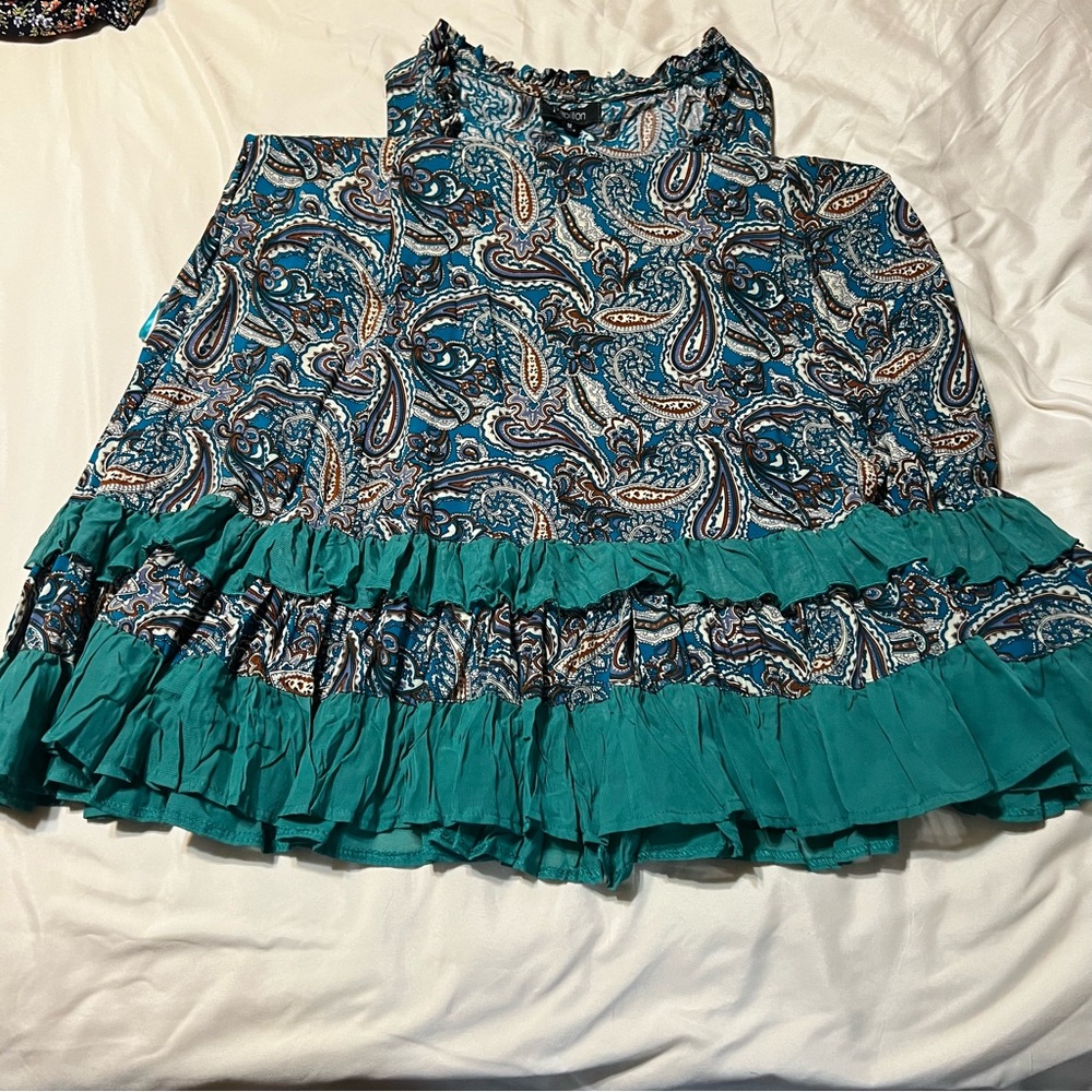 Papillon Teal and Brown Paisley Dress Size Medium - Picture 9 of 14